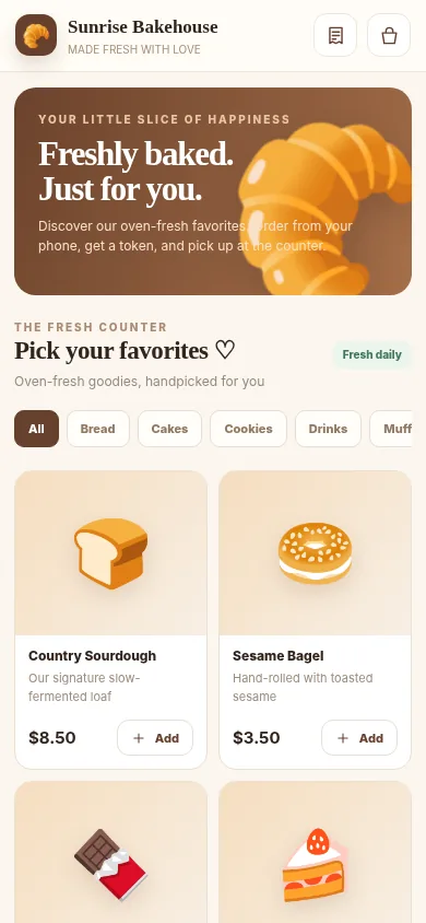 POS Bakery development prototype screen: Customer